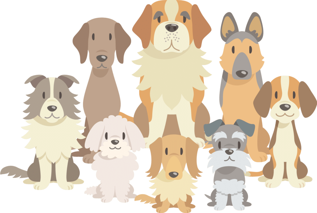 ８匹の犬のイラスト