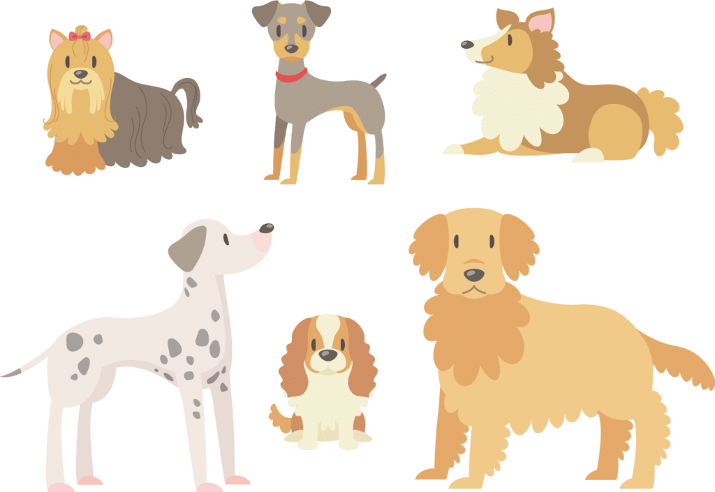６匹の犬のイラスト