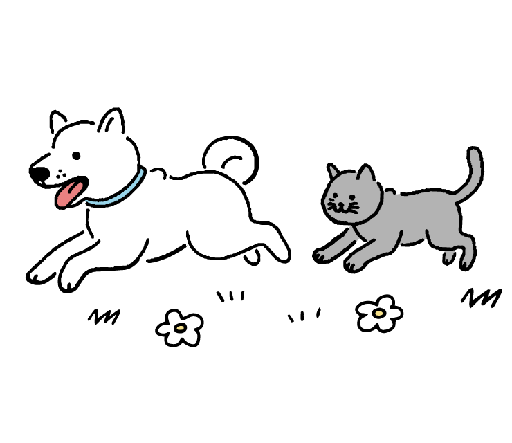 犬と猫が走っているイラスト