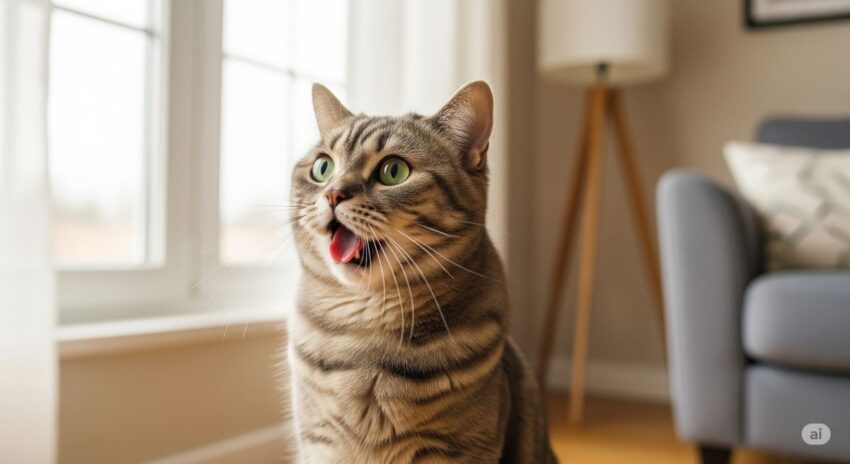 フレーメン反応で口を半開きにして特別な匂いを分析している猫