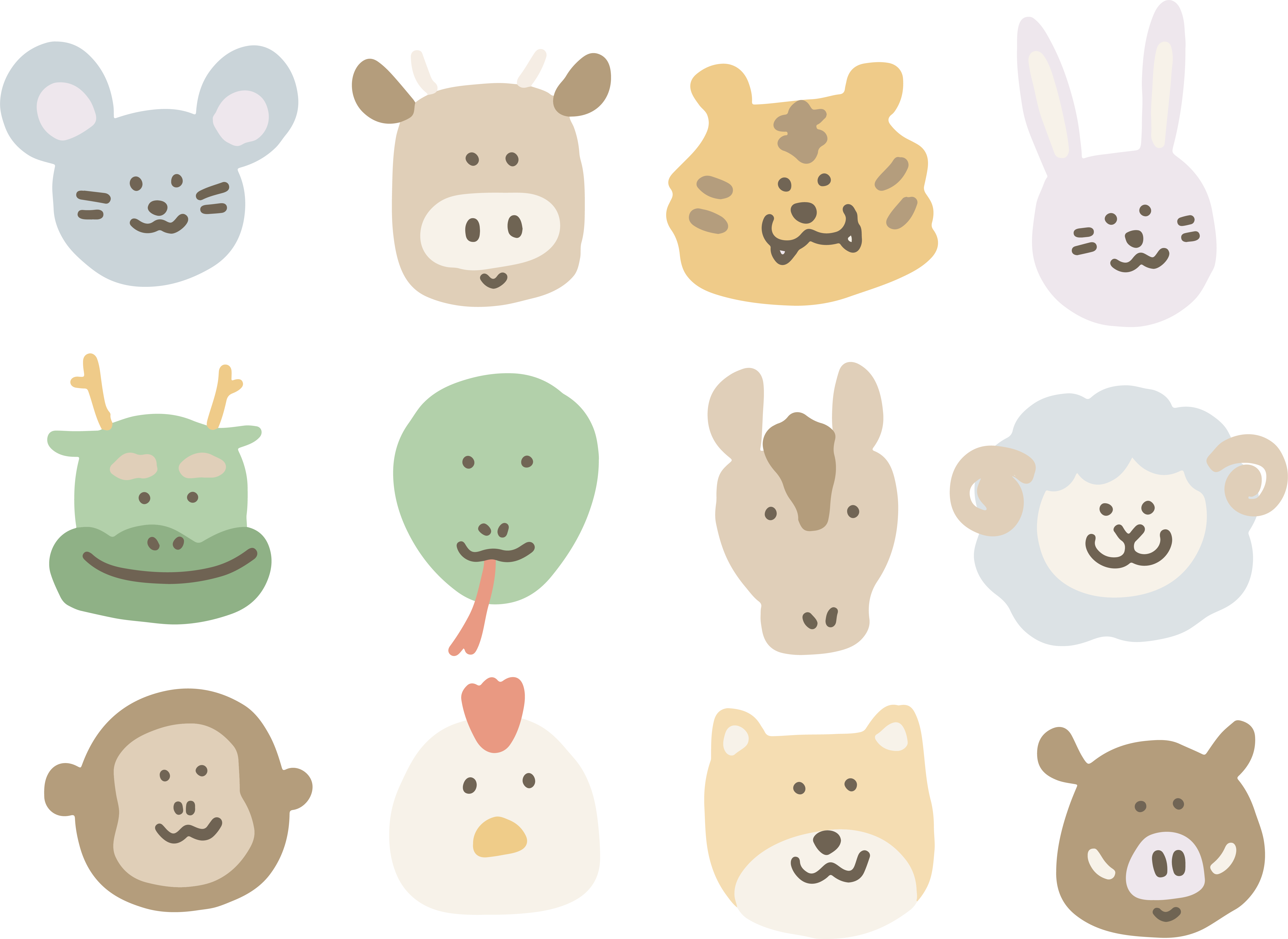 干支１２の動物のイラスト