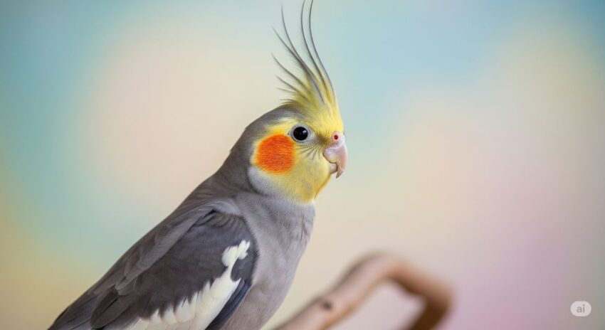 オレンジ色のほっぺと立った冠羽が愛らしいオカメインコの写真