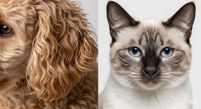 犬と猫のシングルコート毛質の拡大比較写真