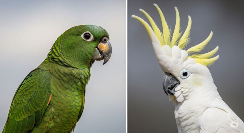 インコとオウムの冠羽の違いを示した比較写真
