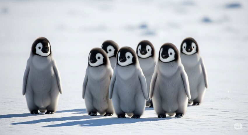よちよち歩きするペンギンの赤ちゃんたち