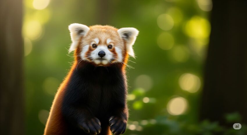 二足立ちするレッサーパンダの可愛い写真