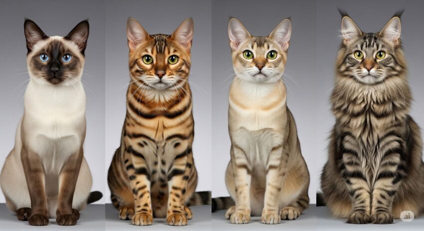 シングルコートの代表的な猫種4種類の比較写真