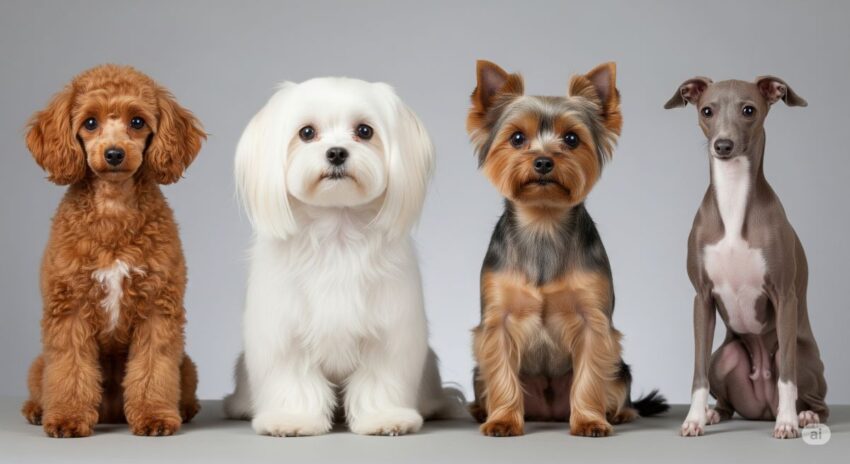 シングルコートの代表的な犬種4種類の比較写真