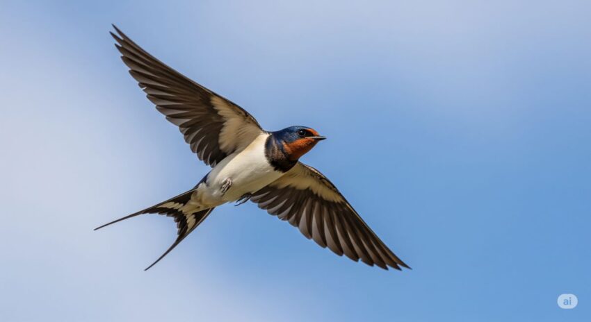 青空を飛ぶツバメの美しい飛行シーン