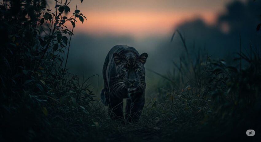夜間に狩りをするクロヒョウ - 優れたカモフラージュ能力を発揮