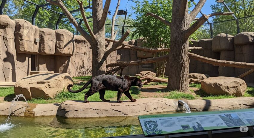 動物園のクロヒョウ展示施設 - 自然に近い環境で飼育されている