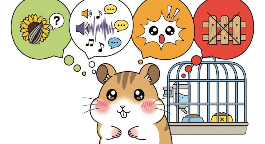 ハムスターが噛む7つの理由を示すイラスト