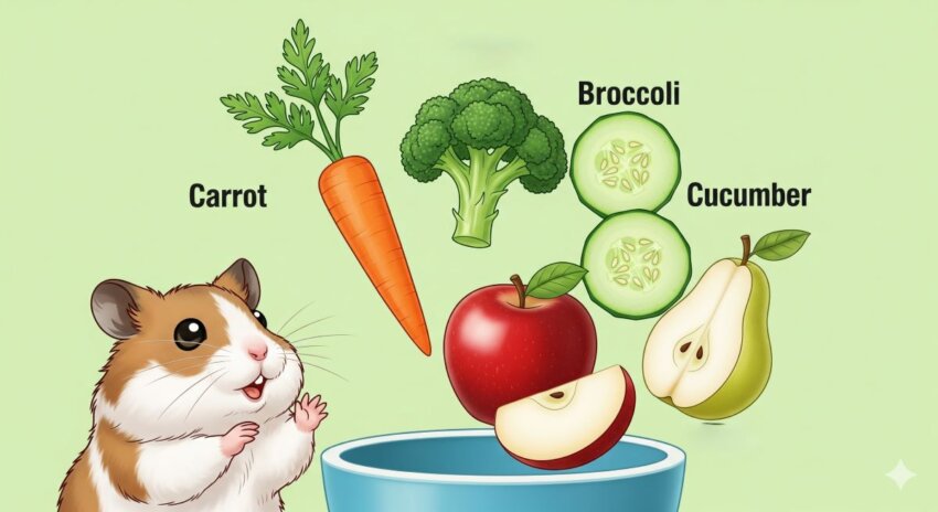 ハムスターが食べられる安全な野菜類の英語名付きイラスト