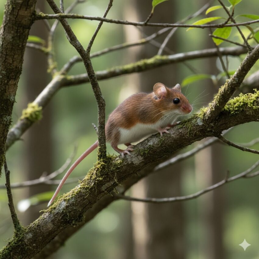 ヒメネズミの写真|栗色の毛と体長より長い尾が特徴の樹上生活が得意な日本固有種
