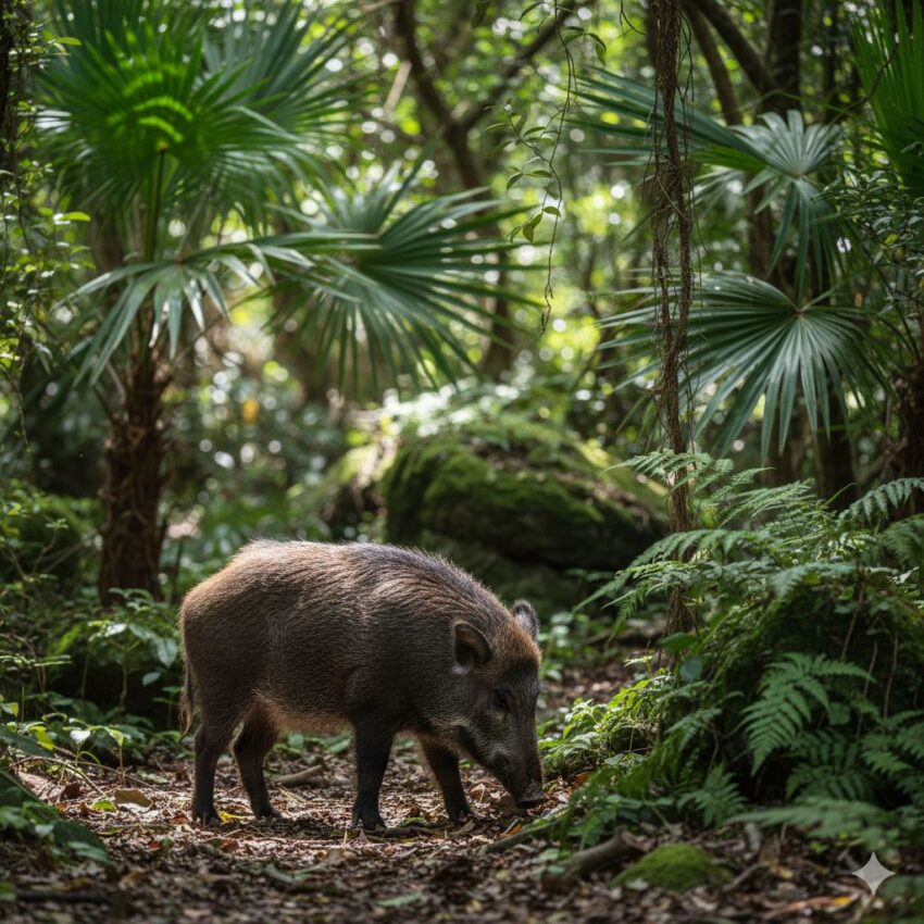 Ryukyu wild boar (Sus scrofa riukiuanus), smaller subspecies native to southern Japanese islands with compact body