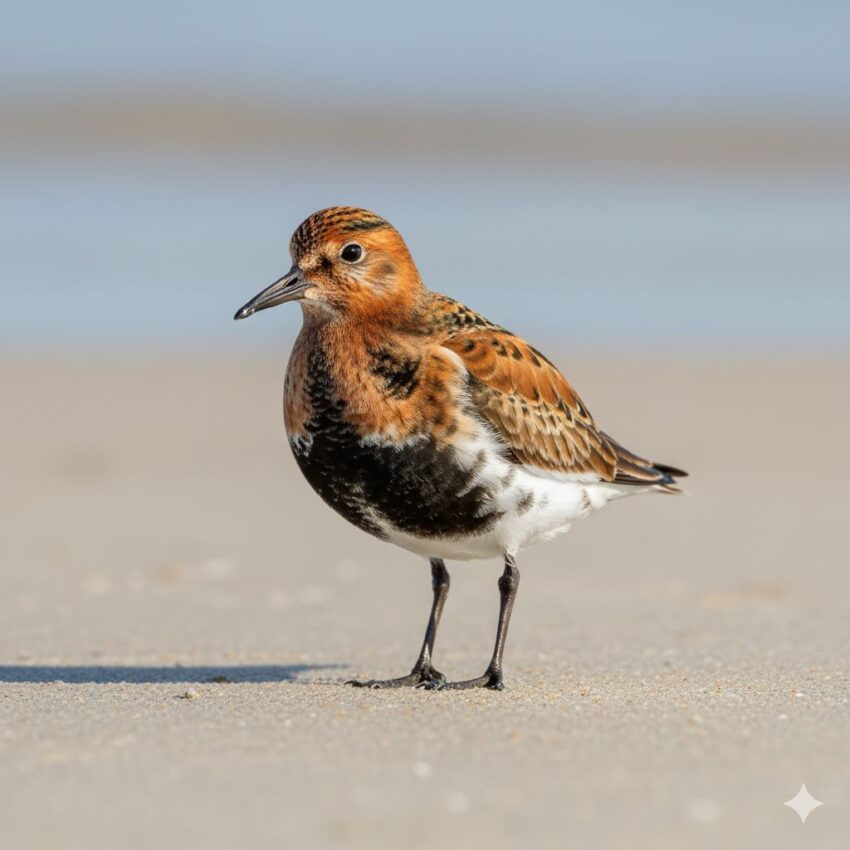 ハマシギ夏羽、腹部の黒い斑が特徴的