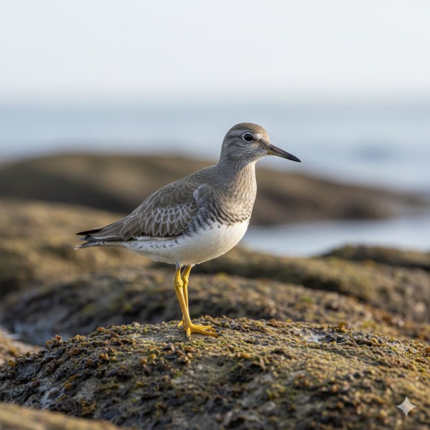 キアシシギ、黄色い脚と灰褐色の体