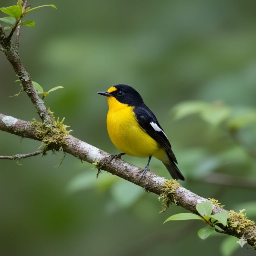 キビタキのオス、黄色と黒のコントラストが美しい