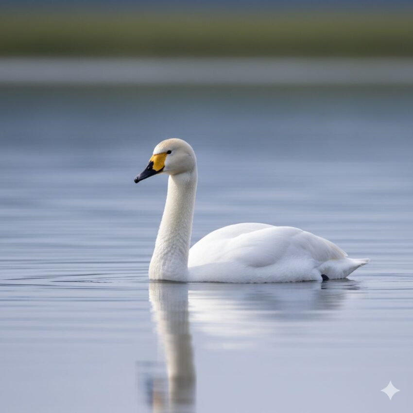 コハクチョウ、オオハクチョウより小型でくちばしの黄色部分が少ない