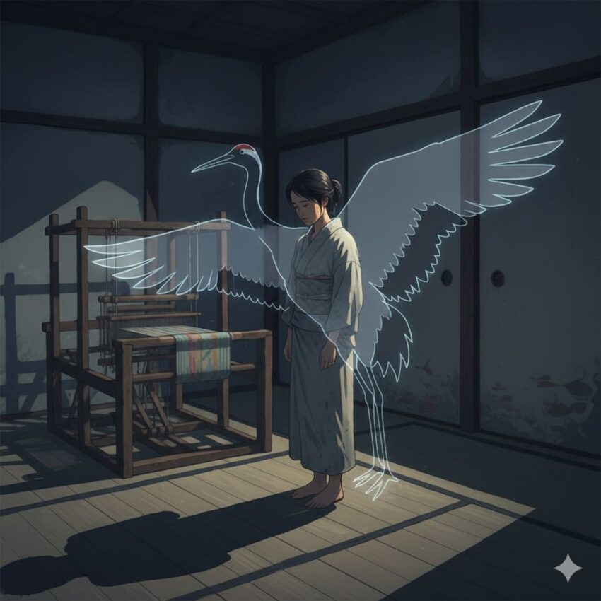 木下順二の戯曲「夕鶴」をイメージした芸術的なシーン